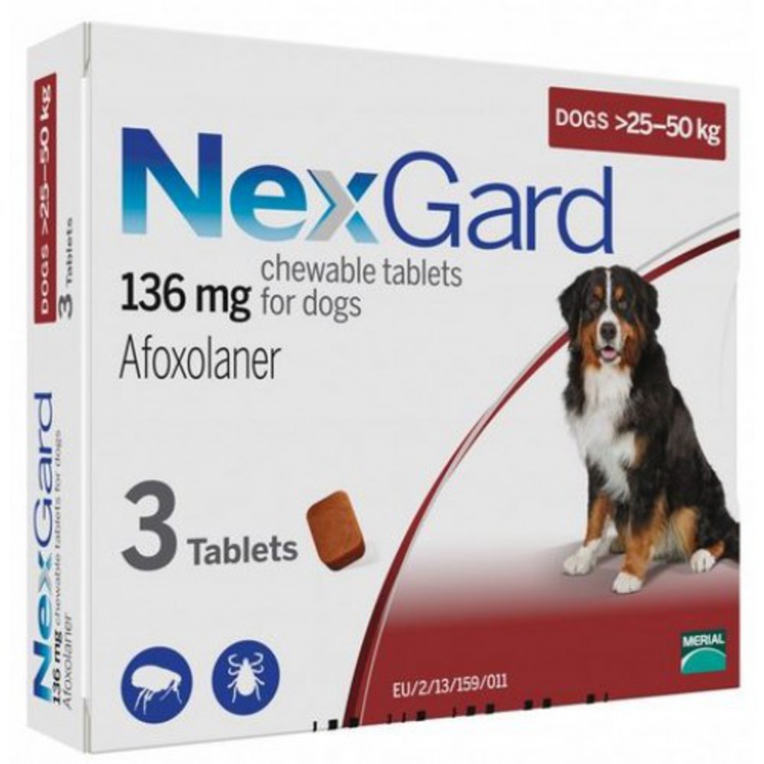 NexGard Chewable Flea Treatment for Large Dogs 25-50kg (Red / 3 chewable) image 0